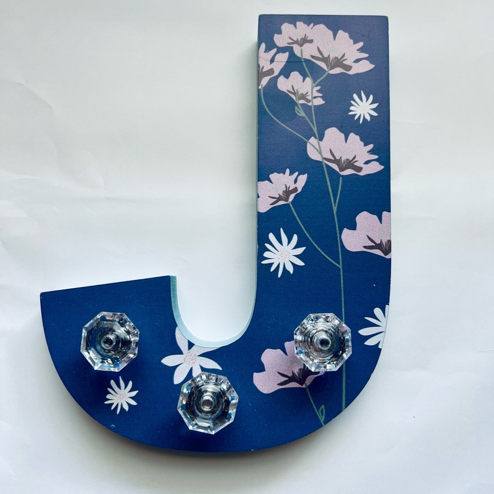 Wall Jewelry Holder-Letter “J” Blue Lilac Floral pattern